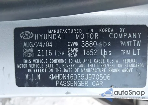 2005 Hyundai Elantra Gls/Gt from USA, damaged, VIN KMHDN46D35U970506